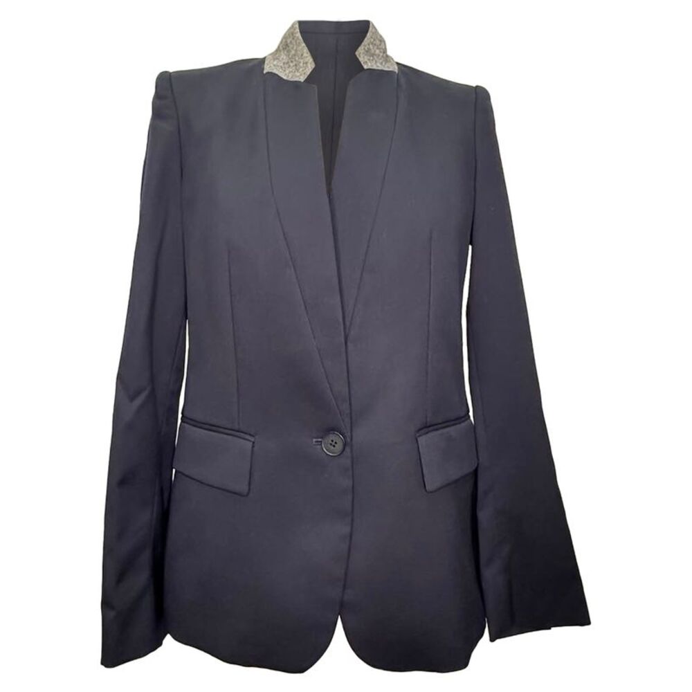Stella McCartney Inverted Collar Single Button Blazer in Navy Blue Wool